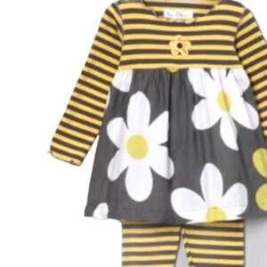 BOUTIQUE SET EUC GIRLS TOP PANTS BOTTOM LEGGINGS FLORAL SUMMER STRIPES SIZE 4